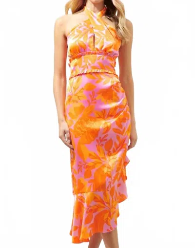 Sugarlips Tropicanna Halter Midi Dress In Orange Multi In Pink
