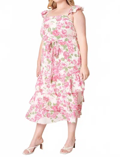 Sugarlips Truth Be Told Guayana Ruffle Tiered Midi Dress In Pink/green In Multi