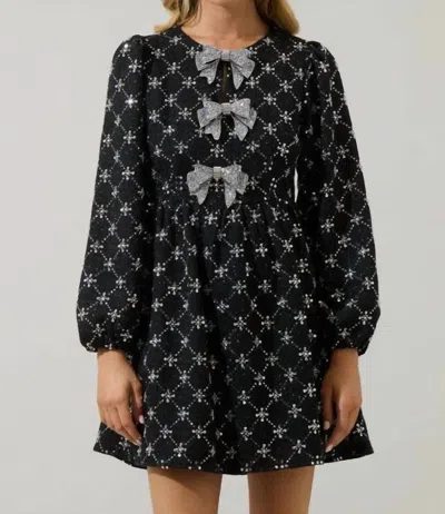 Sugarlips Tweed Glow Bow Dress In Black In Pattern