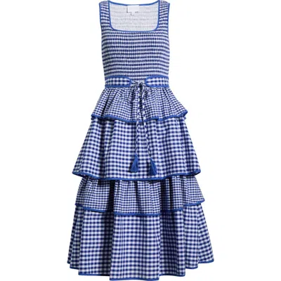 Sugarlips Vanna Gingham Tiered Midi Dress In Blue