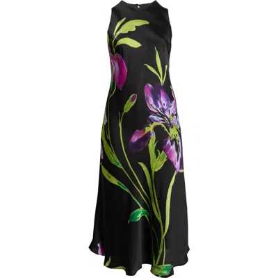 Sugarlips Varkey Saisha Floral Satin Midi Dress In Black