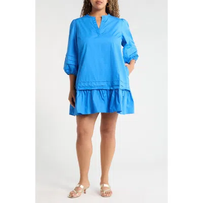 Sugarlips Velma Ruffle Cotton Shift Dress In Blue