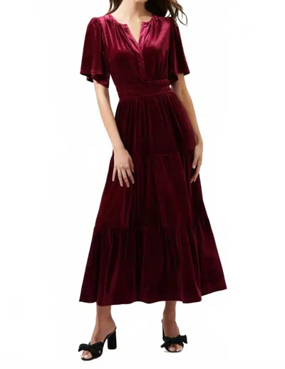 Sugarlips Velvet Tiered Maxi Debbie Dress In Red