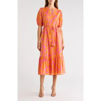 Sugarlips Veran Floral Button-up Tiered Cotton Shirtdress In Gray