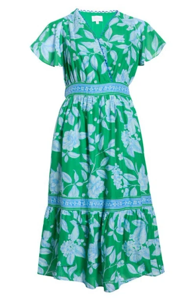 Sugarlips Verbena Floral Ingrida Surplice Midi Dress In Green
