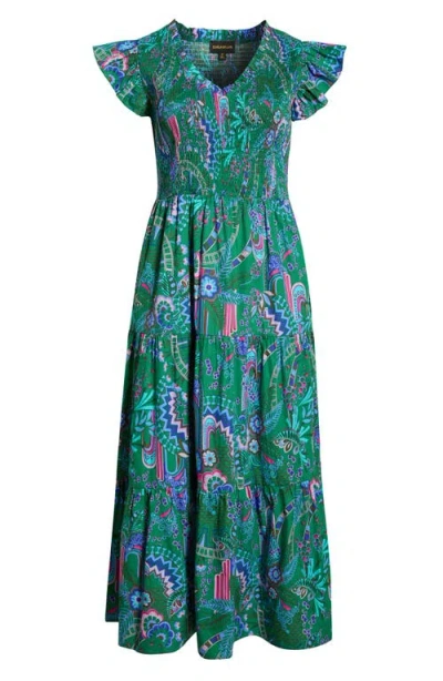 Sugarlips Vesper Geo Sunfire Print Maxi Dress In Green