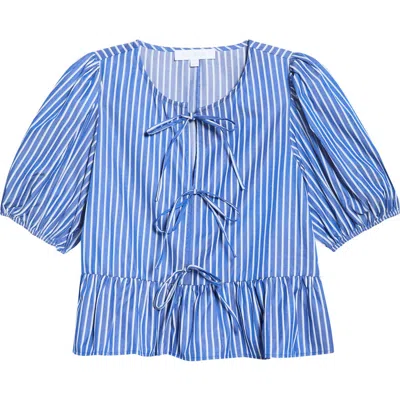Sugarlips Vester Tie Front Puff Sleeve Top In Multi