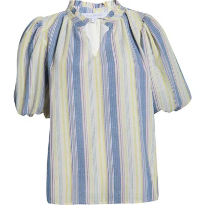 Sugarlips Vexie Stripe Gretna Puff Sleeve Top In Blue