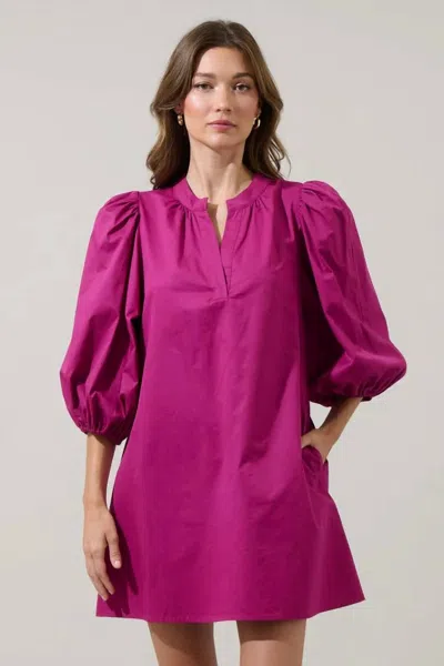 Sugarlips Victoria Shift Split Neck Mini Dress In Magenta In Pink