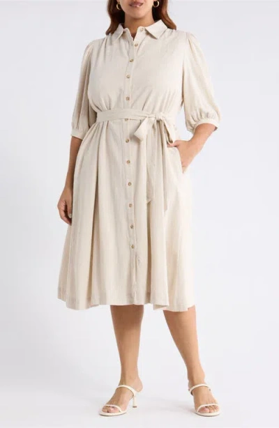 Sugarlips Vienna Tie Waist Shirtdress In Neutral
