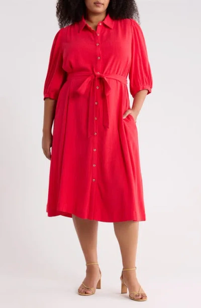 Sugarlips Vienna Tie Waist Shirtdress In Red