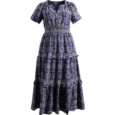 Sugarlips Viridiana Tiered Floral Eyelet Maxi Dress In Multi