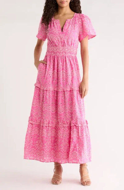 Sugarlips Viridinia Cotton Eyelet Maxi Dress In Pink
