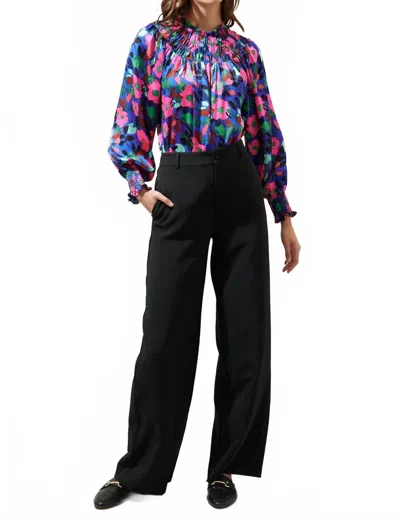 Sugarlips Vivi Bonsoir Smocked Raglan Sleeve Blouse In Berry Floral In Multi