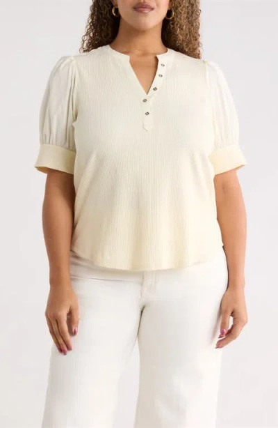 Sugarlips V-neck Mixed Media Henley In Neutral