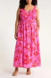 Sugarlips Weirly Floral Smocked Bodice Cotton Maxi Sundress In Pink