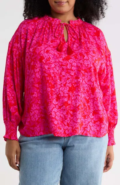 Sugarlips Weylin Split Neck Top In Red-fuchsia