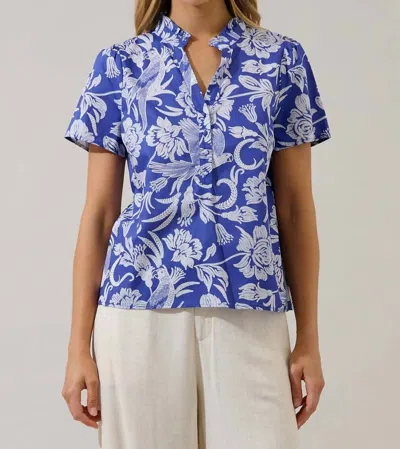 Sugarlips Whitney Floral Blouse In Navy-white In Multi
