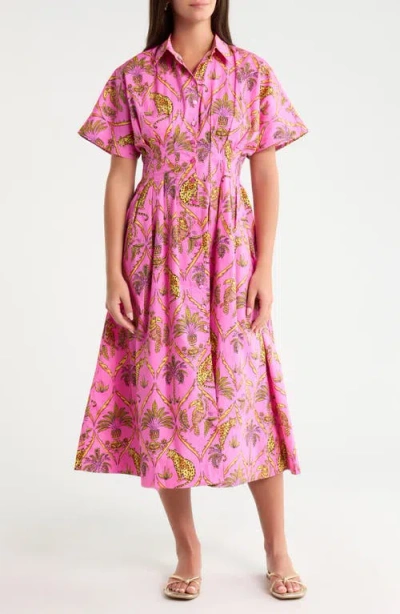 Sugarlips Wilderra Pleated Cotton Midi Shirtdress In Multi