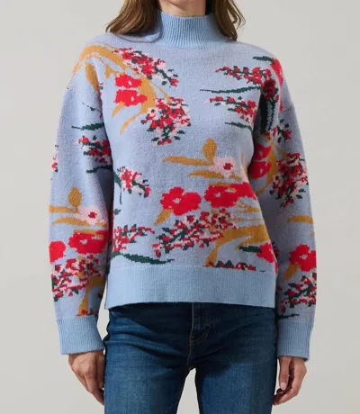 Sugarlips Wildflower Whisper Floral Sweater In Light Blue/ Multi