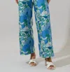 Sugarlips Willa Floral Bern Jacquard Wide Leg Pants In White/blue In Multi