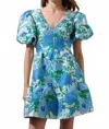 Sugarlips Willa Floral May Jacquard Tiered Mini Dress In Blue In Multi