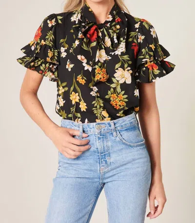Sugarlips Willa Tie Neck Bianca Blouse In Black Green