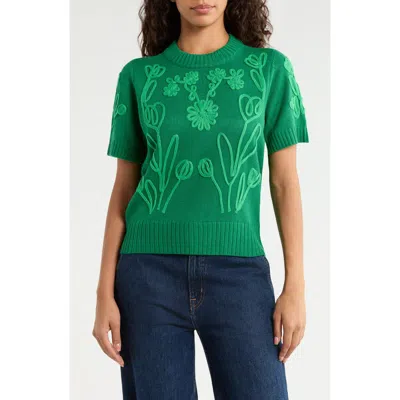 Sugarlips Winsley Floral Embroidered Sweater In Green