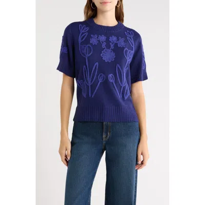Sugarlips Winsley Floral Embroidered Sweater In Navy