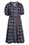 Sugarlips Winston Plaid Tie Waist Cotton Midi Dress In Gray