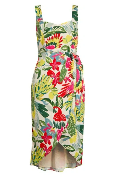 Sugarlips Wissa Tropical Faux Wrap Midi Sundress In Multi