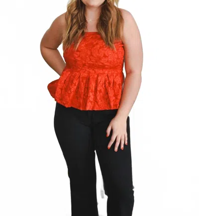 Sugarlips Women's Arielle Jacquard Peplum Top In Burgundy In Orange