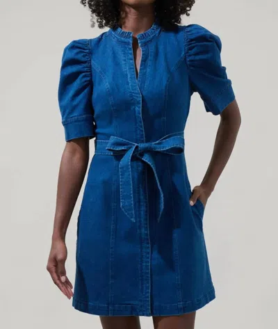 Sugarlips Women's Jamie Denim Puff Sleeve Belted Mini Dress In Blue