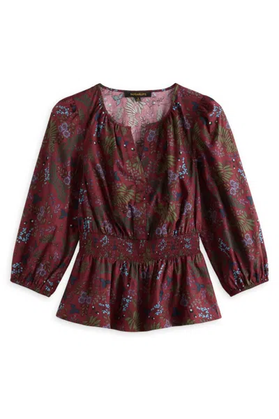 Sugarlips Women's Naeema Peplum Blouse In Burgundy Multi