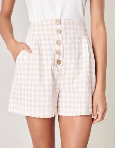 Sugarlips Women's Piedra Gingham High Waisted Shorts In Taupe Multi In Pink