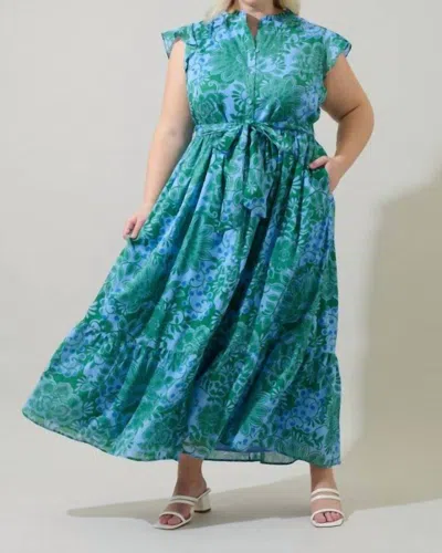 Sugarlips Women's Tressa Floral Riah Button Down Maxi Dress In Kelly Blue Multi