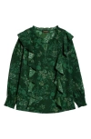 Sugarlips Woodland Floral Print Ruffle Top In Green