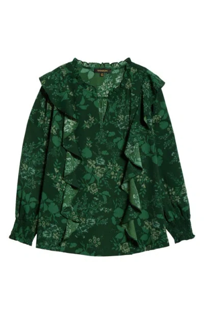 Sugarlips Woodland Floral Print Ruffle Top In Green