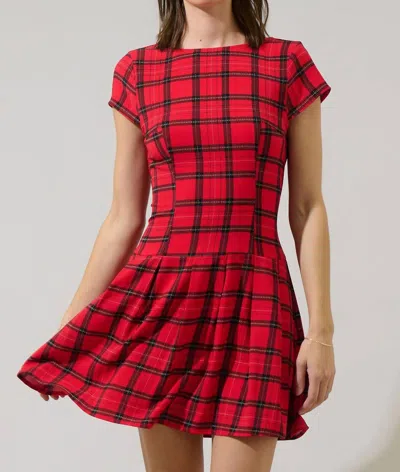 Sugarlips Woodland Red Plaid Mali Pleated Mini Dress