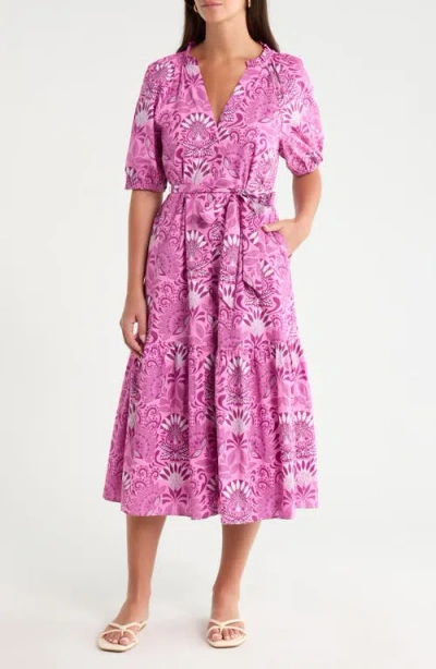 Sugarlips Wynette Belted Tiered Midi Dress In Pink