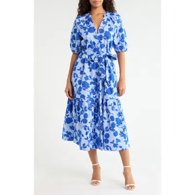 Sugarlips Wynette Tiered Belted Cotton Midi Dress In Blue