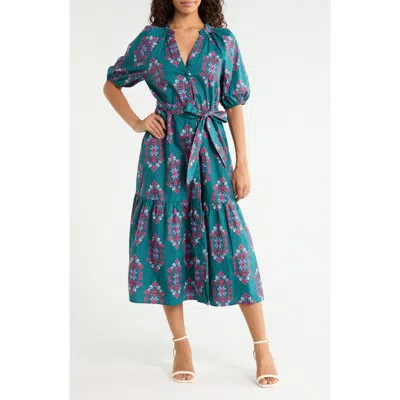 Sugarlips Wynette Tiered Cotton Midi Dress In Blue