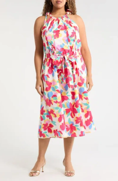 Sugarlips Yani Luvi Belted Floral Sleeveless Midi Dress In Multi