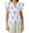 Sugarlips Yila Floral Ruffle Top In White-blues In White