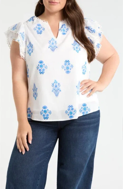 Sugarlips Yila Print Ruffle Sleeve Top In White