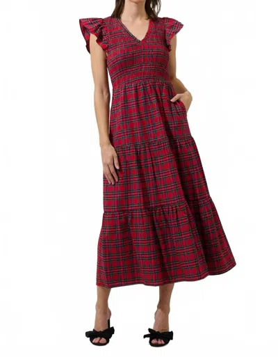 Sugarlips Yuletide Plaid Smocked Tiered Midi Dress In Red Multi In Pink