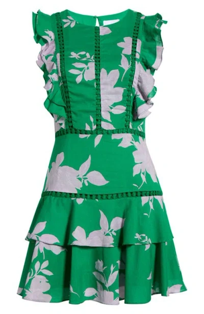 Sugarlips Zama Floral Ruffle Minidress In Green