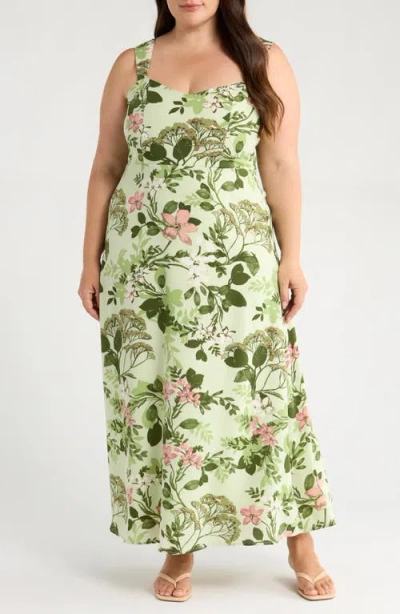 Sugarlips Zane Floral Bary Smocked Sundress In Green