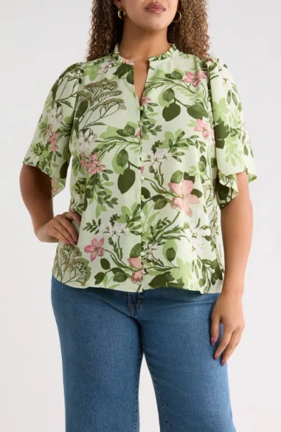 Sugarlips Zane Floral Bryn Button Up Top In Green