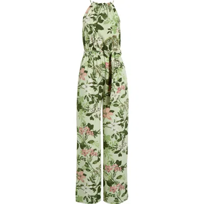 Sugarlips Zane Floral Lighthearted Tropical Print Jumpsuit In Green